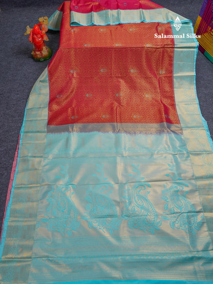 Beautiful Navy Blue Bridal Semi Silk Saree With Contrast Sapphire Green Border
