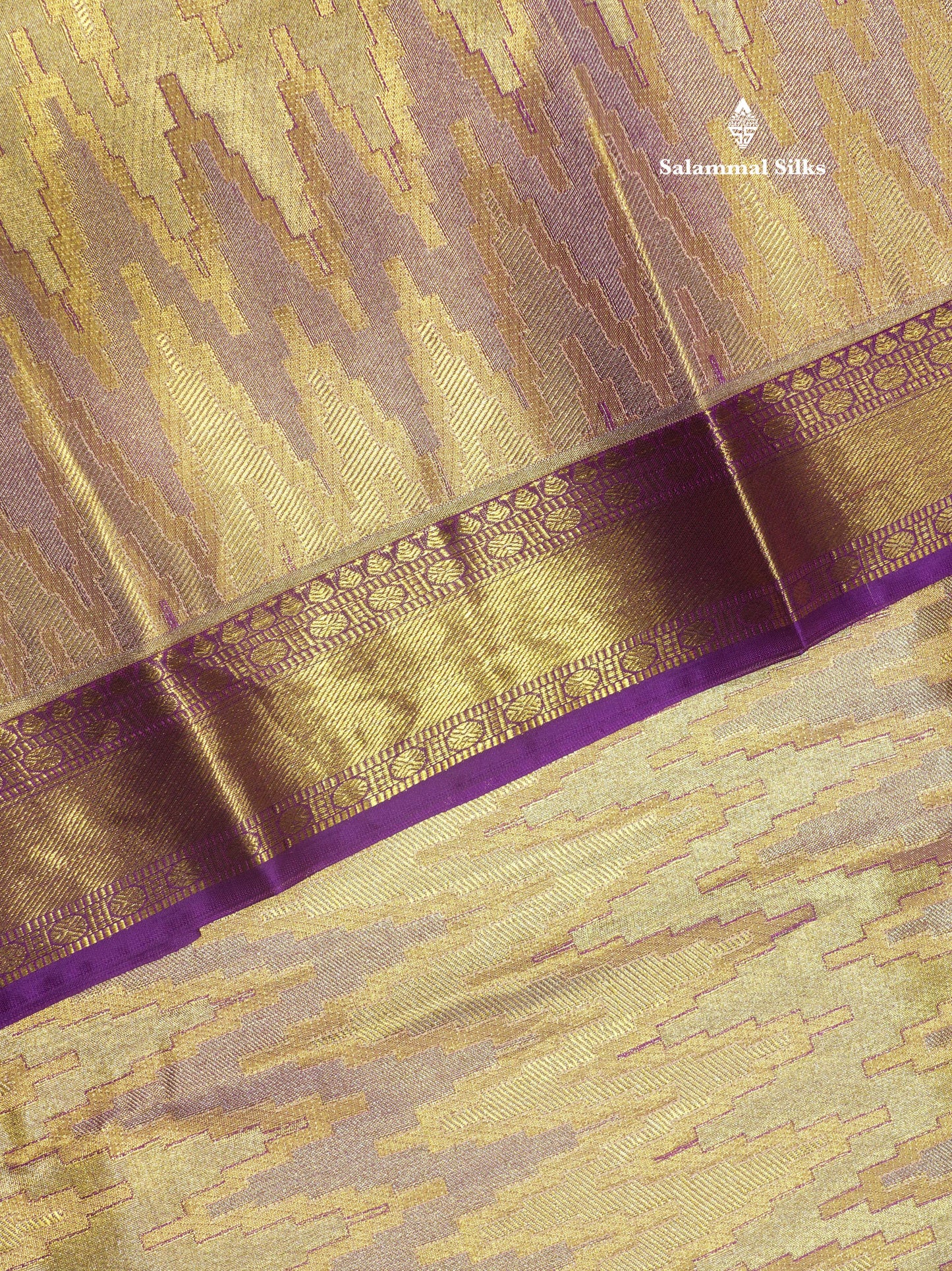 Tri Colour Pattern Fancy Pure Kanjivaram Silk Saree With Contrast Vadamalli Border
