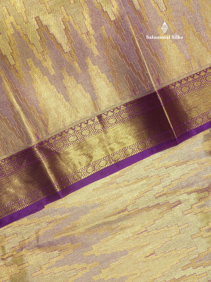 Tri Colour Pattern Fancy Pure Kanjivaram Silk Saree With Contrast Vadamalli Border