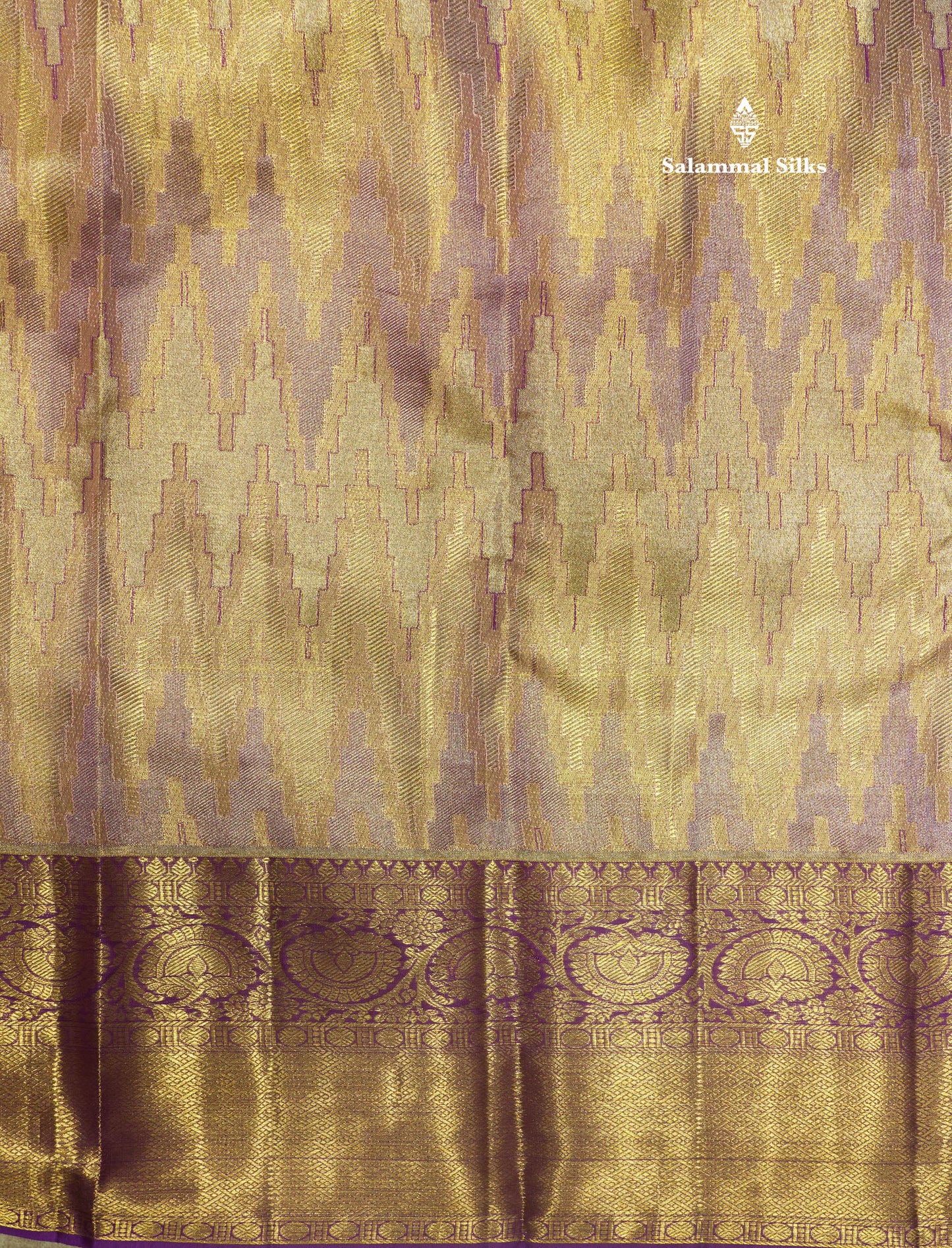 Tri Colour Pattern Fancy Pure Kanjivaram Silk Saree With Contrast Vadamalli Border