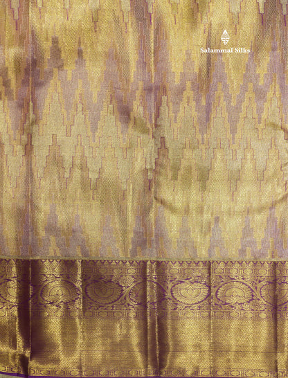 Tri Colour Pattern Fancy Pure Kanjivaram Silk Saree With Contrast Vadamalli Border