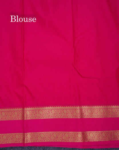 Beautiful Cream Sandal Small Checks With Butta Semi Silk Saree With Contrast Pink Rettapet Traditional Border