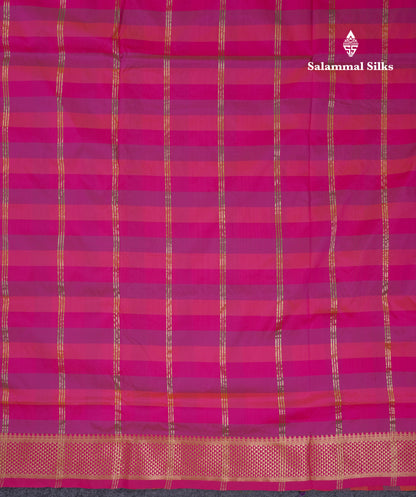 11 Yards Semi Silk Saree Multicolour Checks with Self Border