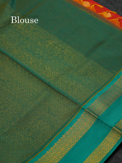 Beautiful Green Semi Silk Cotton Saree With Contrast Black Traditional Gap Border