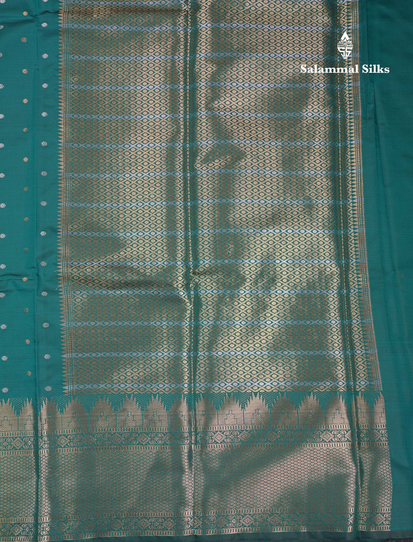 Beautiful Dark Magenta Silver & Gold Buttas Mixed Cotton Fancy Saree With Traditional Evening Morning Temple Border