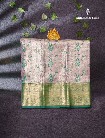 Semi Silk Pattu Pavadai Tissue (Light Lavender) With Bottle Green Blouse 36"