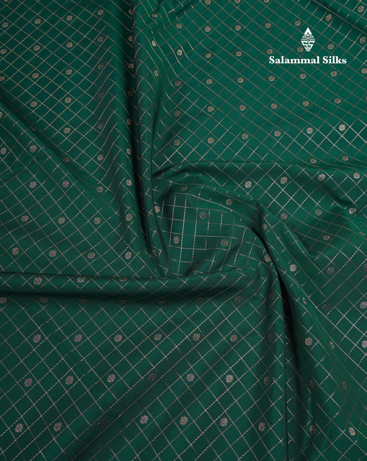 Beautiful Bottle Green Small Checks With Butta Semi Silk Saree With Contrast Baby Pink Traditional Border