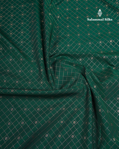 Beautiful Bottle Green Small Checks With Butta Semi Silk Saree With Contrast Baby Pink Traditional Border