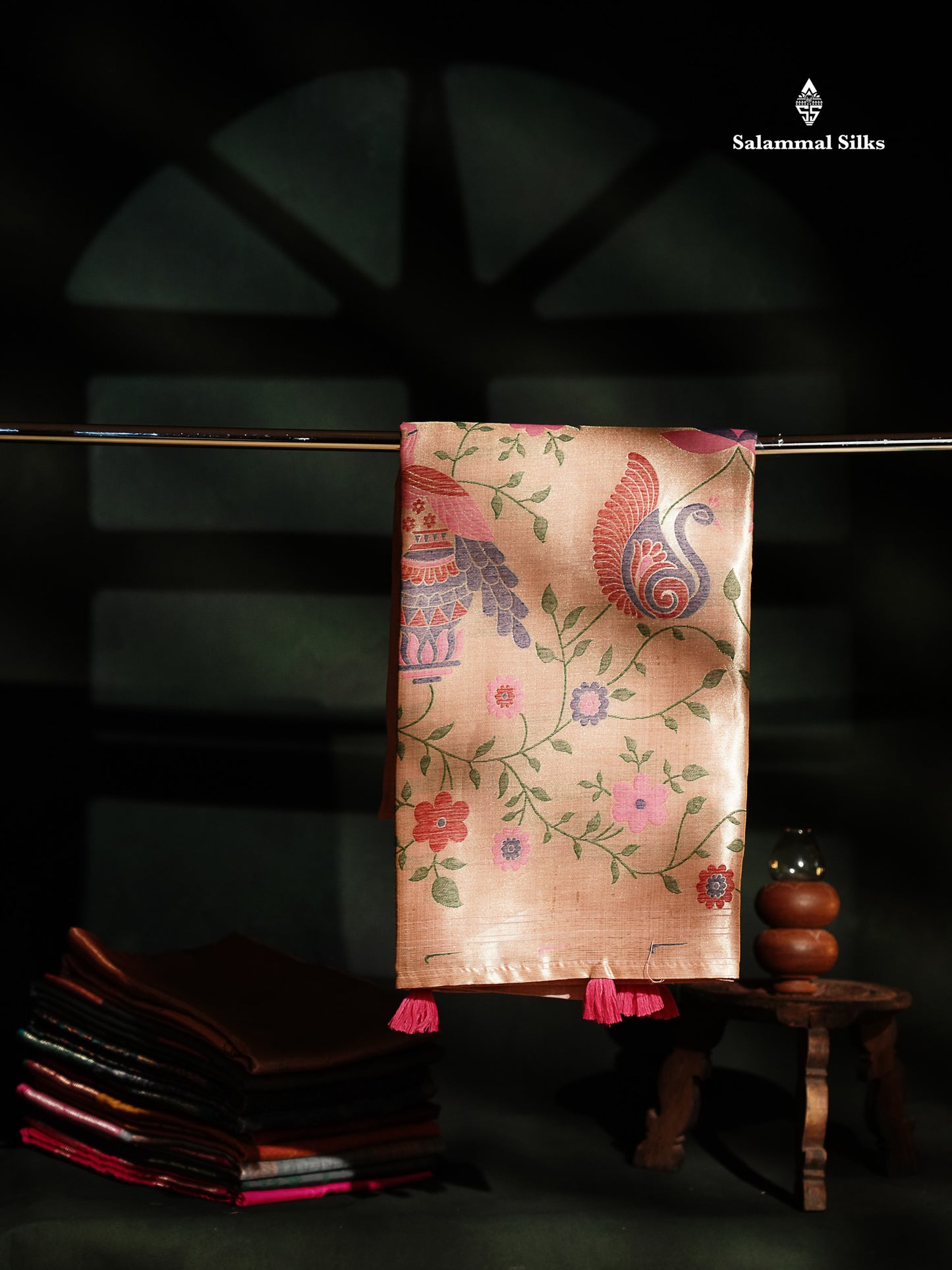 Beautiful Light Pink Muga Cotton Saree With Fancy Border