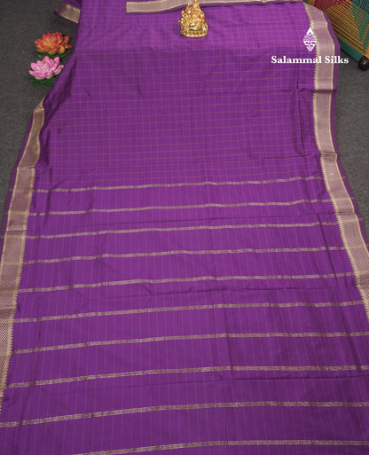 9 Yards Semi Silk Saree Purple Checks With Traditional Border