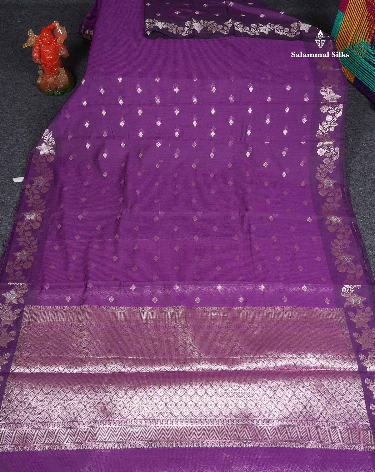 Cotton Mix Saree - Wine Purple Colour Body Butta With Fancy Border