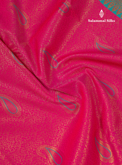 Beautiful Pink Menakari Work Bridal Semi Silk Saree With Contrast Rexona Traditional Border