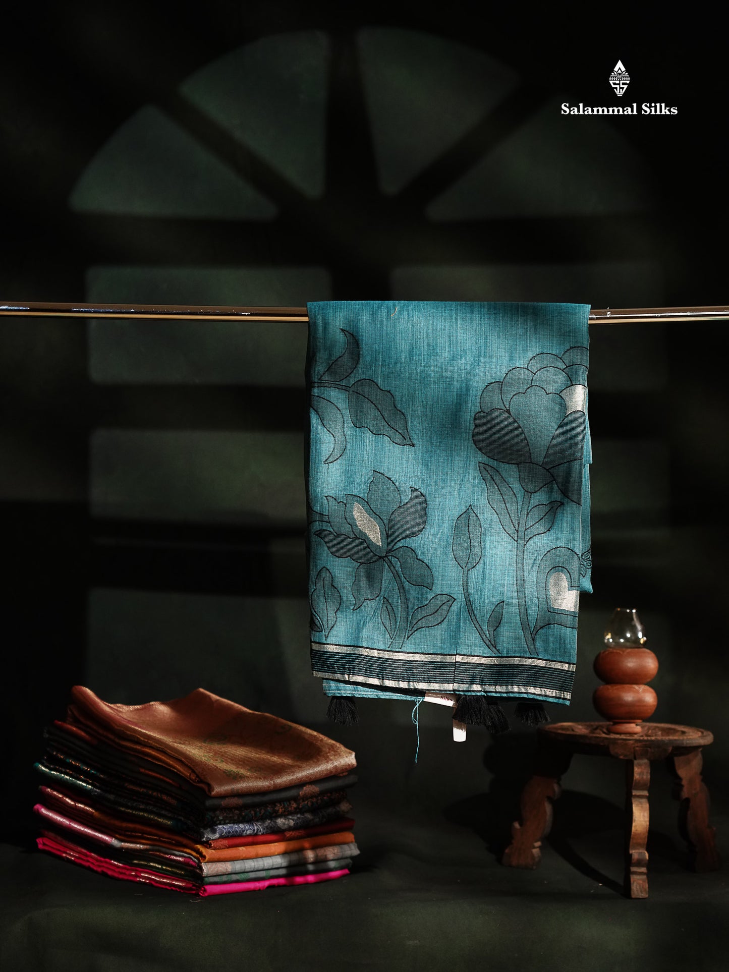 Beautiful Ramar Blue Muga Cotton Saree With Fancy Border