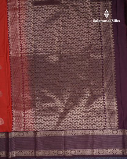 Beautiful Rust Orange Semi Silk Saree With Contrast Dark Brown Traditional Border