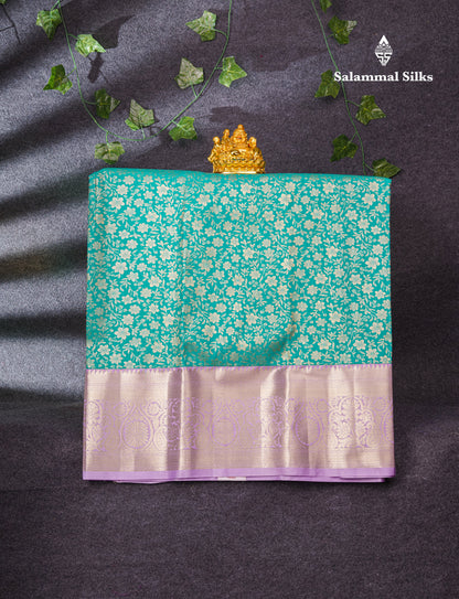 Semi Silk Pattu Pavadai (Sapphire Green) With Lavender Blouse 35"