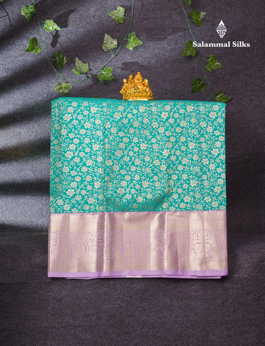 Semi Silk Pattu Pavadai (Sapphire Green) With Lavender Blouse 35"
