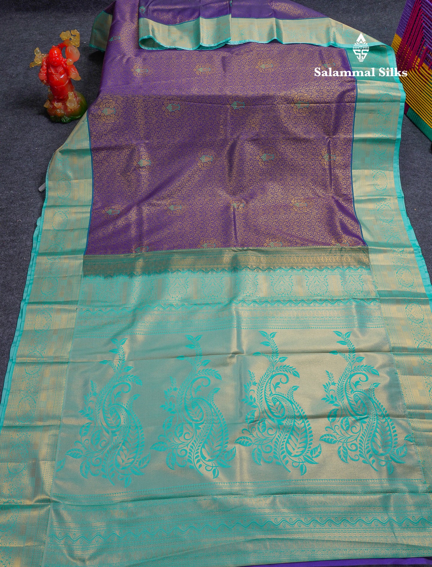 Beautiful Navy Blue Bridal Semi Silk Saree With Contrast Sapphire Green Border