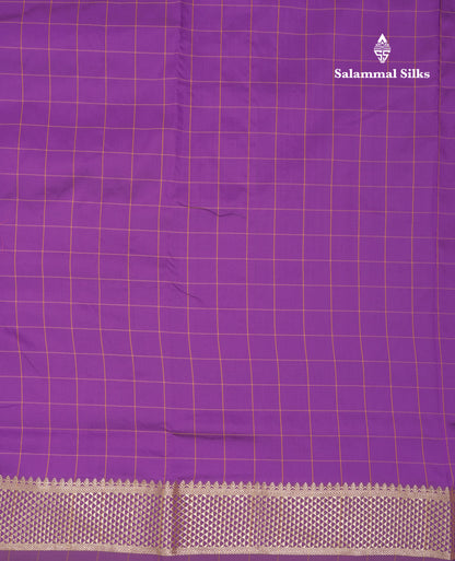 9 Yards Semi Silk Saree Purple Checks With Traditional Border