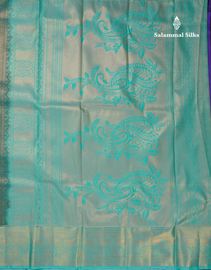 Beautiful Navy Blue Bridal Semi Silk Saree With Contrast Sapphire Green Border