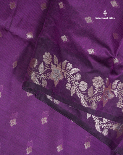 Cotton Mix Saree - Wine Purple Colour Body Butta With Fancy Border