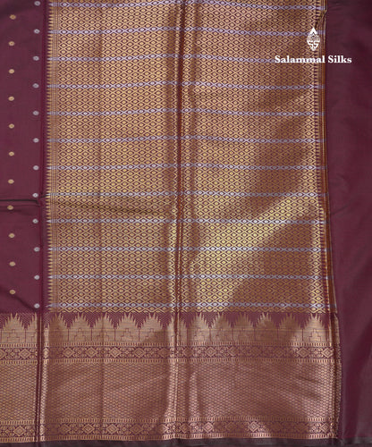 Beautiful Dark Magenta Silver & Gold Buttas Mixed Cotton Fancy Saree With Traditional Evening Morning Temple Border