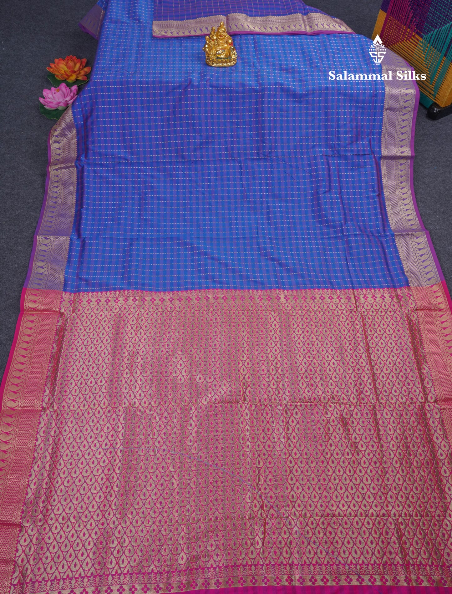 9 Yards Semi Silk Saree Blue & Violet with Purple Border