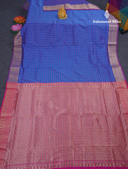 9 Yards Semi Silk Saree Blue & Violet with Purple Border
