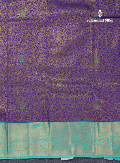Beautiful Navy Blue Bridal Semi Silk Saree With Contrast Sapphire Green Border