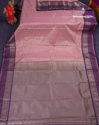 Beautiful Peach Semi Silk Saree With Contrast Dark Magenta Traditional Border