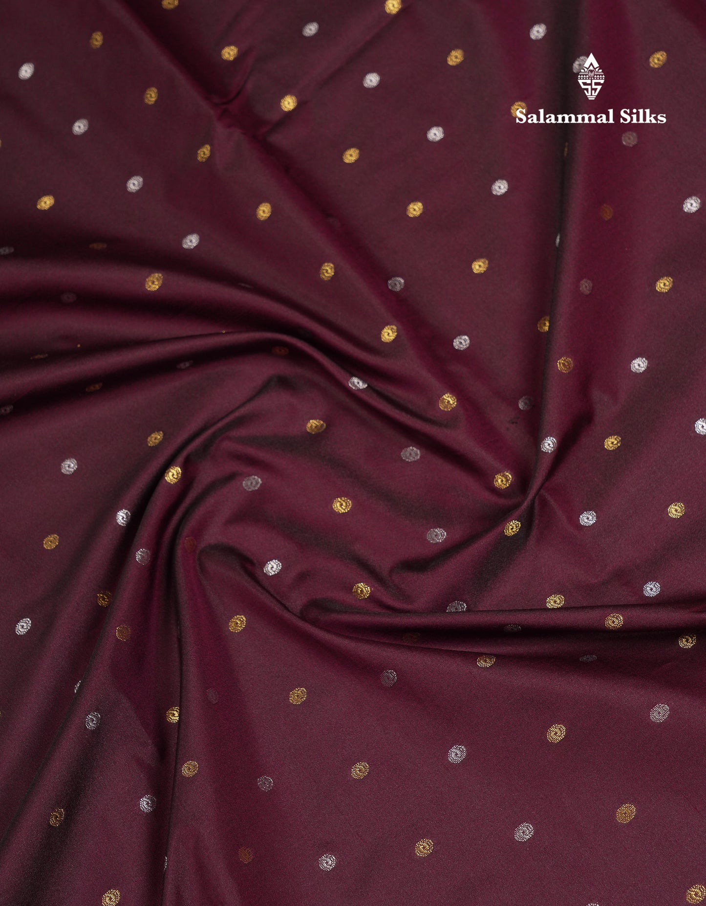 Beautiful Dark Magenta Silver & Gold Buttas Mixed Cotton Fancy Saree With Traditional Evening Morning Temple Border