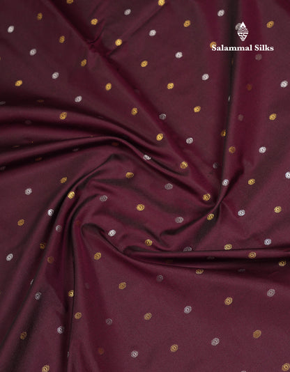 Beautiful Dark Magenta Silver & Gold Buttas Mixed Cotton Fancy Saree With Traditional Evening Morning Temple Border