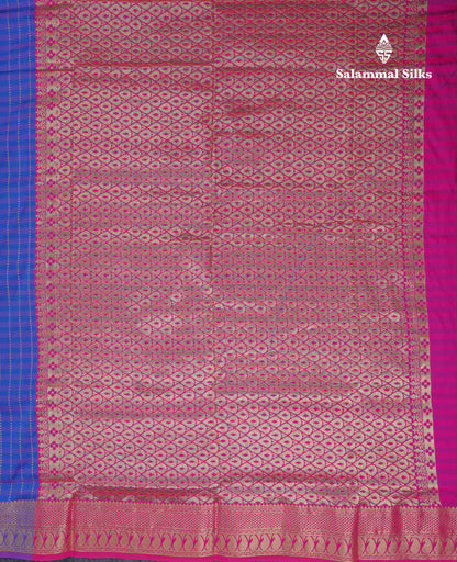 9 Yards Semi Silk Saree Blue & Violet with Purple Border