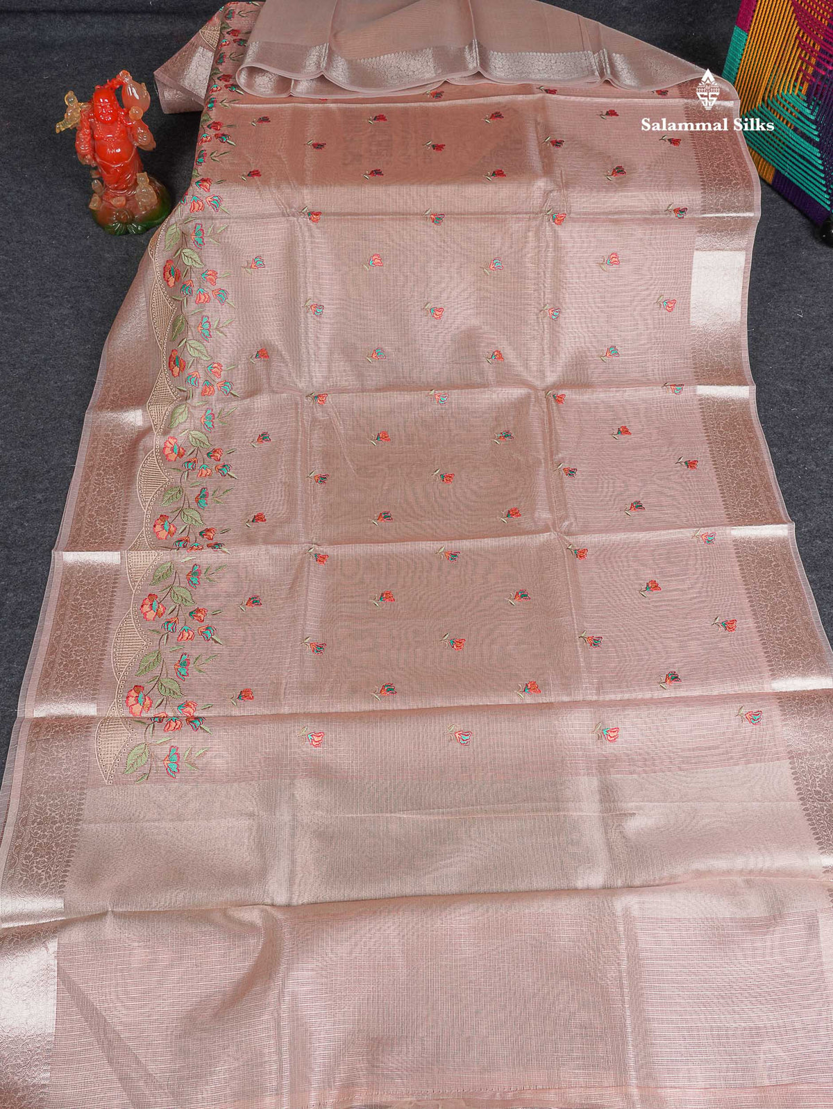 Kota Silk Saree - Light Peach Colour Body Embroidery Work With Fancy Border