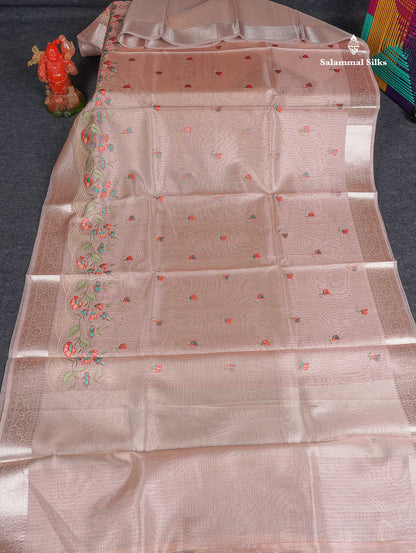 Kota Silk Saree - Light Peach Colour Body Embroidery Work With Fancy Border