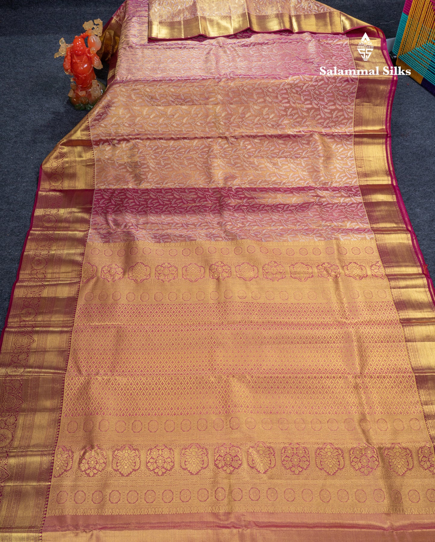 Rani Pink Tissue Bridal Pure Kanjivaram Silk Saree With Contrast Magenta Traditional Border