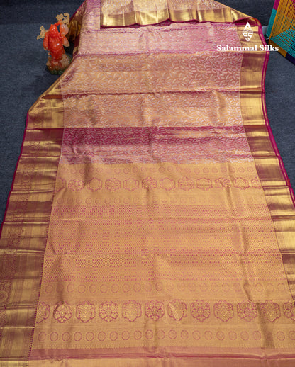 Rani Pink Tissue Bridal Pure Kanjivaram Silk Saree With Contrast Magenta Traditional Border