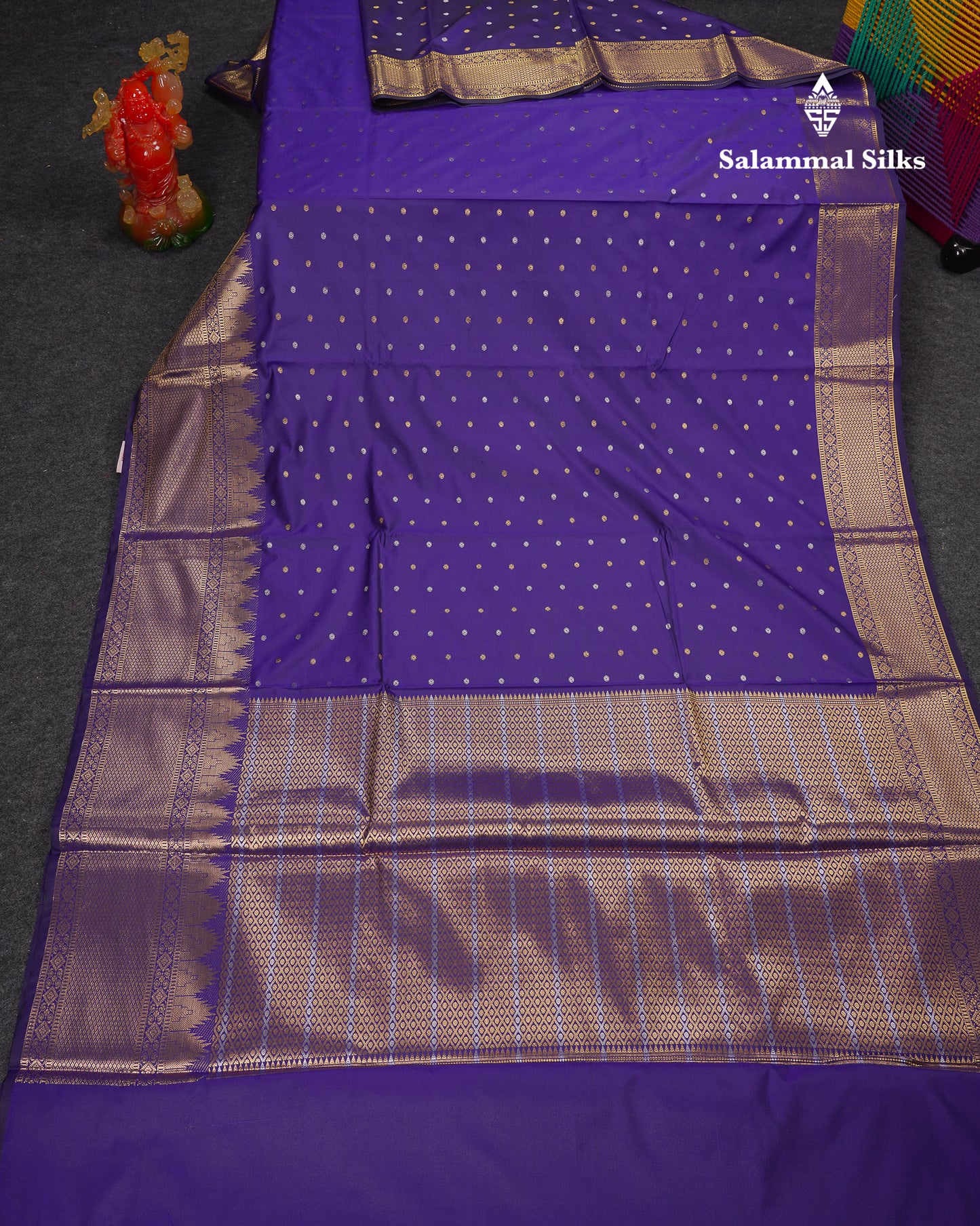 Beautiful Dark Magenta Silver & Gold Buttas Mixed Cotton Fancy Saree With Traditional Evening Morning Temple Border