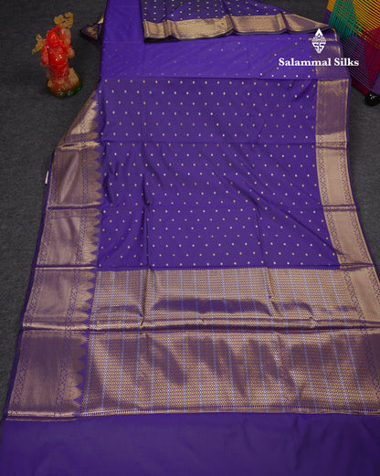 Beautiful Dark Magenta Silver & Gold Buttas Mixed Cotton Fancy Saree With Traditional Evening Morning Temple Border