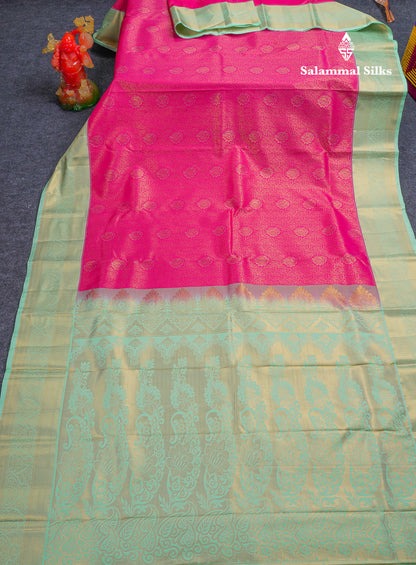 Beautiful Violet Bridal Semi Silk Saree With Contrast Rexona Green Border