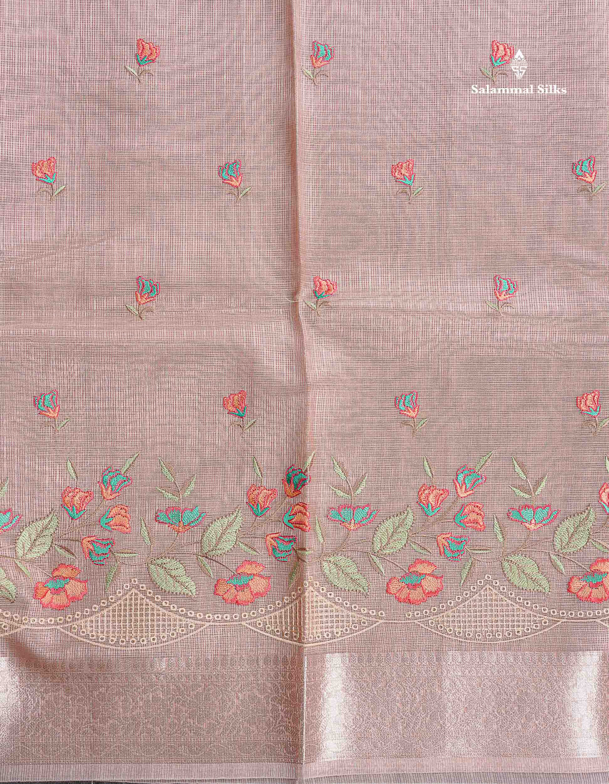 Kota Silk Saree - Light Peach Colour Body Embroidery Work With Fancy Border