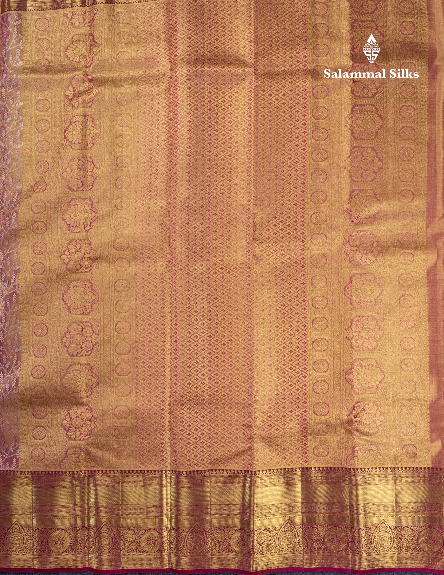 Rani Pink Tissue Bridal Pure Kanjivaram Silk Saree With Contrast Magenta Traditional Border