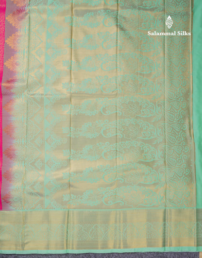 Beautiful Violet Bridal Semi Silk Saree With Contrast Rexona Green Border