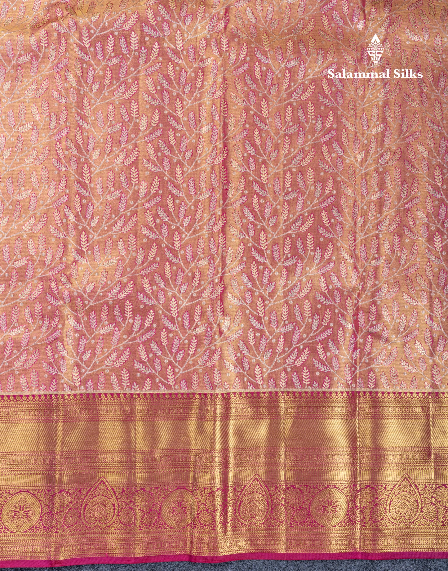 Rani Pink Tissue Bridal Pure Kanjivaram Silk Saree With Contrast Magenta Traditional Border