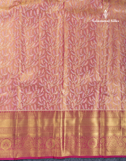 Rani Pink Tissue Bridal Pure Kanjivaram Silk Saree With Contrast Magenta Traditional Border