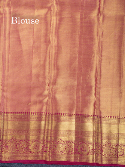 Rani Pink Tissue Bridal Pure Kanjivaram Silk Saree With Contrast Magenta Traditional Border