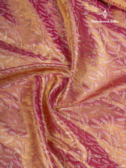 Rani Pink Tissue Bridal Pure Kanjivaram Silk Saree With Contrast Magenta Traditional Border