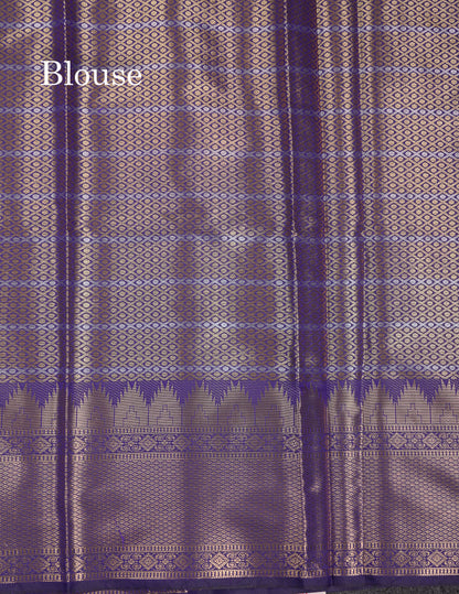 Beautiful Dark Magenta Silver & Gold Buttas Mixed Cotton Fancy Saree With Traditional Evening Morning Temple Border