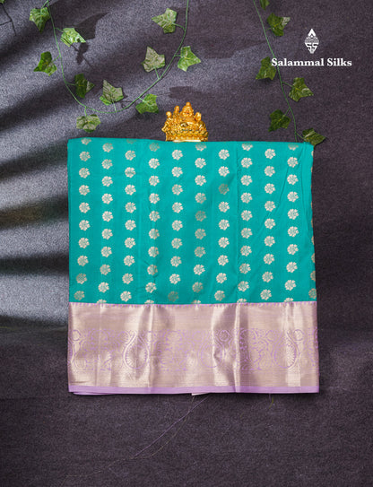 Semi Silk Pattu Pavadai (Sapphire Green) With Lavender Blouse 35"