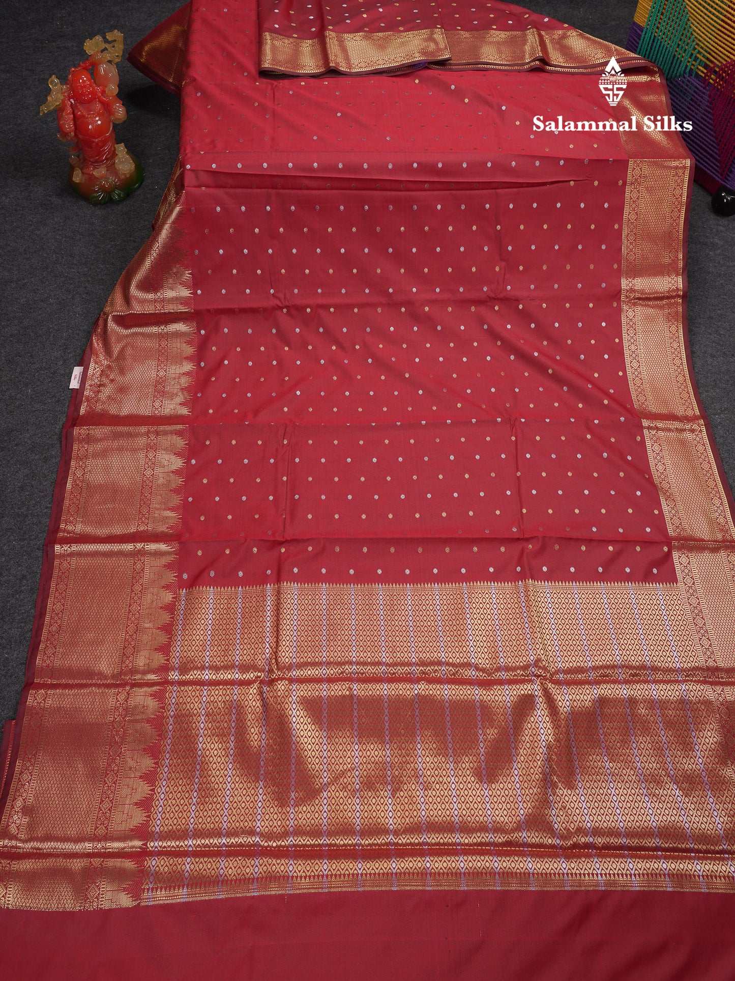 Beautiful Dark Magenta Silver & Gold Buttas Mixed Cotton Fancy Saree With Traditional Evening Morning Temple Border