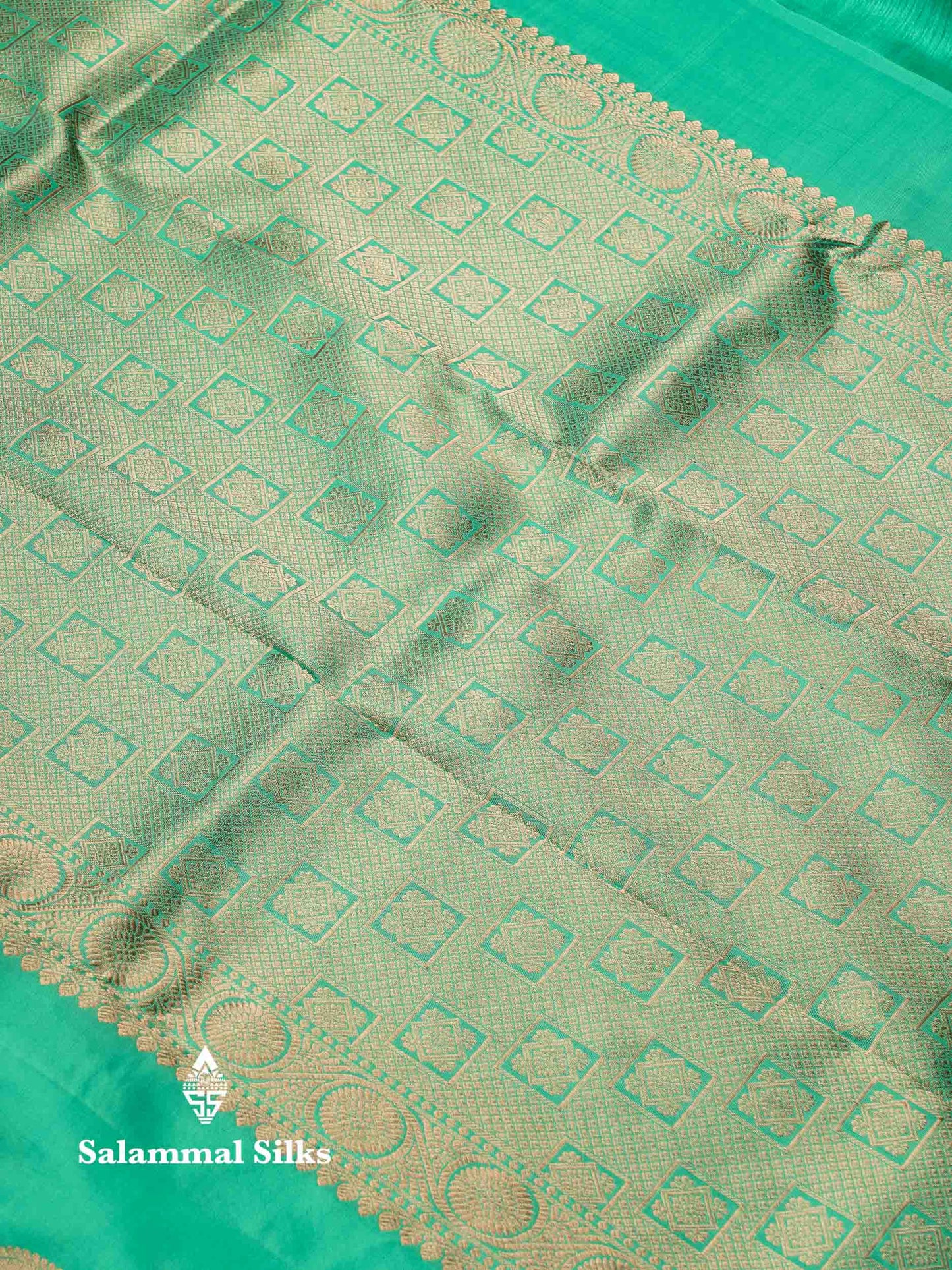 Beautiful Sapphire Green Menakari Work Pure Kanjivaram Silk Saree With Traditional Evening Morning Border